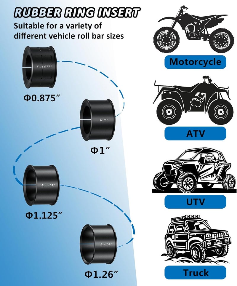 VAZESWIN 2 PCS Light Bar Mounts, Aluminium Alloy LED Light Mounting Brackets, Sturdy Roll Bar Clamps for Motorcycle ATV UTV Truck, Fit for 0.875" / 1" / 1.125" / 1.26" / 1.375" Handlebar Roll Cages - Image 3